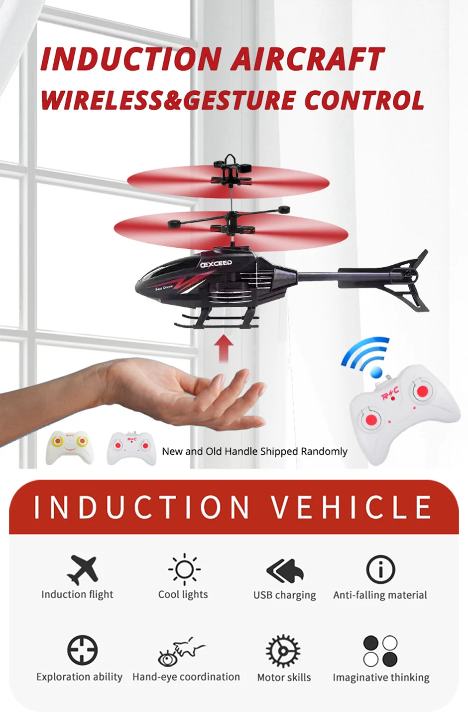 2-Channel Gesture Control Suspension RC Helicopter with LED Lights | Remote Induction Aircraft Toy for Kids