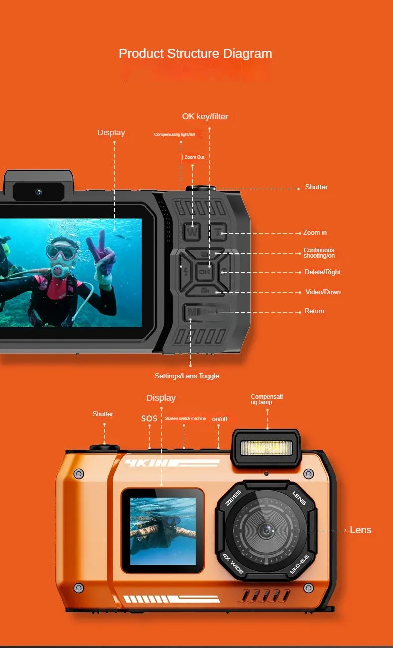 1 Waterproof camera D50 dual screen