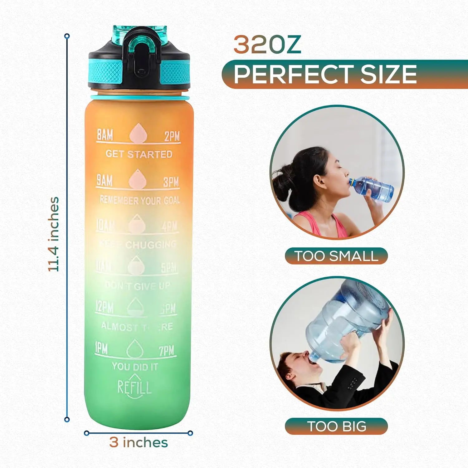 1pc 1000ml Large Capacity Gradient Water Bottle with Straw | Leakproof Design & Time Marker for Sports & Fitness