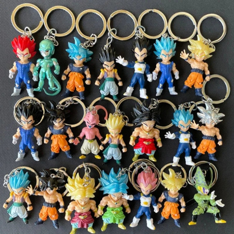 Dragon Ball Anime Figure Keychain Son Goku Vegeta Majin Buu Toy Bag Pendant Random 1PC Cartoon Model Car Keyring Ornament Gift