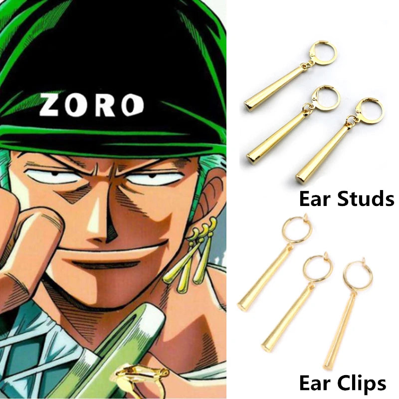 One Piece Roronoa Zoro Earrings – Gold Studs & Clips | Anime Cosplay Jewelry