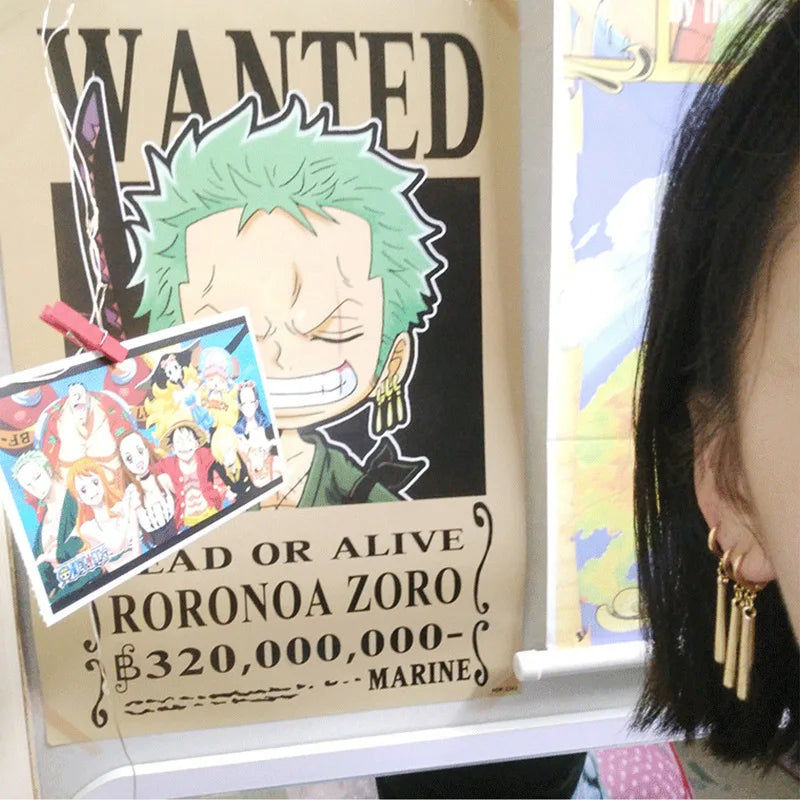 One Piece Roronoa Zoro Earrings – Gold Studs & Clips | Anime Cosplay Jewelry