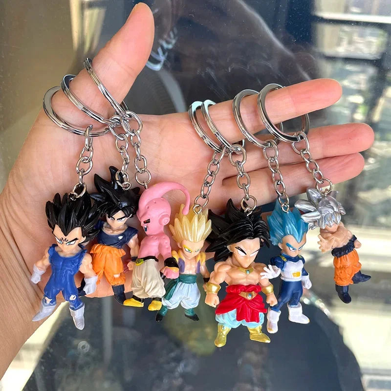 Dragon Ball Anime Figure Keychain Son Goku Vegeta Majin Buu Toy Bag Pendant Random 1PC Cartoon Model Car Keyring Ornament Gift