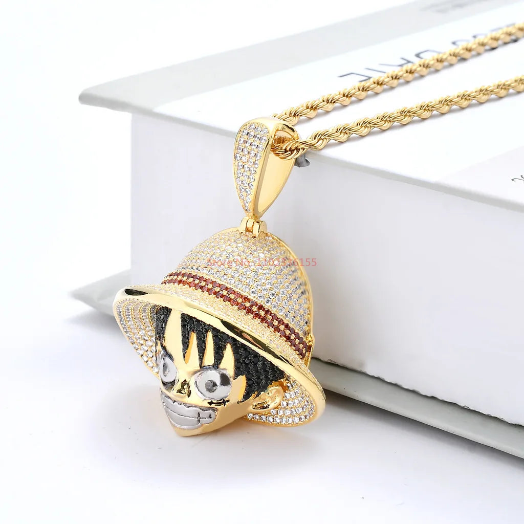 One Piece Luffy Pendant Necklace | Cubic Zirconia Hip Hop Cosplay Jewelry – Unisex Fashion Accessories Gift