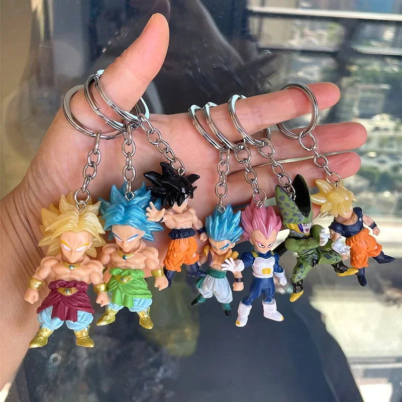 Dragon Ball Anime Figure Keychain Son Goku Vegeta Majin Buu Toy Bag Pendant Random 1PC Cartoon Model Car Keyring Ornament Gift