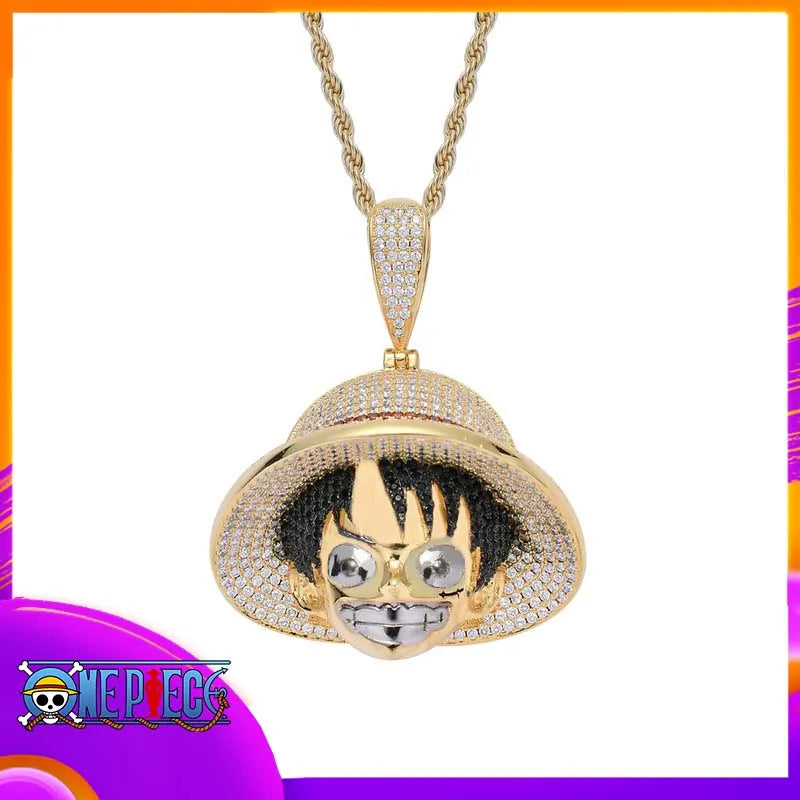 One Piece Luffy Pendant Necklace | Cubic Zirconia Hip Hop Cosplay Jewelry – Unisex Fashion Accessories Gift