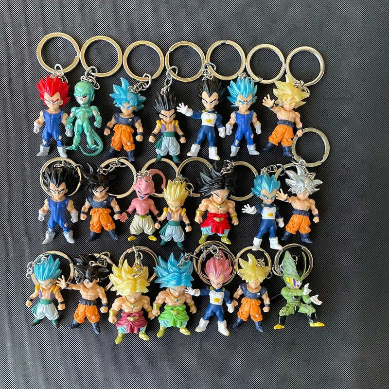 Dragon Ball Anime Figure Keychain Son Goku Vegeta Majin Buu Toy Bag Pendant Random 1PC Cartoon Model Car Keyring Ornament Gift