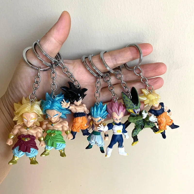 Dragon Ball Anime Figure Keychain Son Goku Vegeta Majin Buu Toy Bag Pendant Random 1PC Cartoon Model Car Keyring Ornament Gift