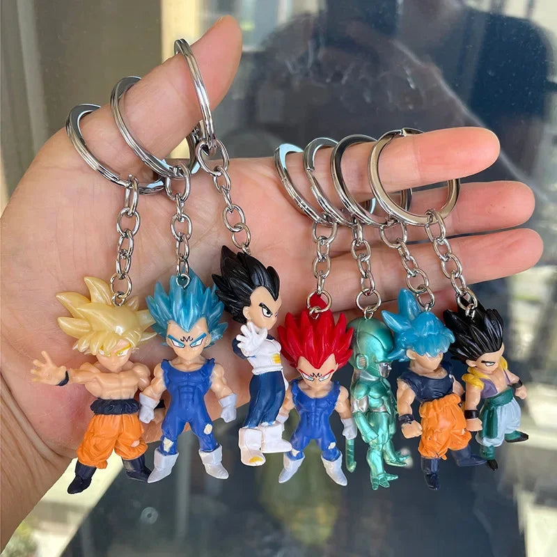 Dragon Ball Anime Figure Keychain Son Goku Vegeta Majin Buu Toy Bag Pendant Random 1PC Cartoon Model Car Keyring Ornament Gift